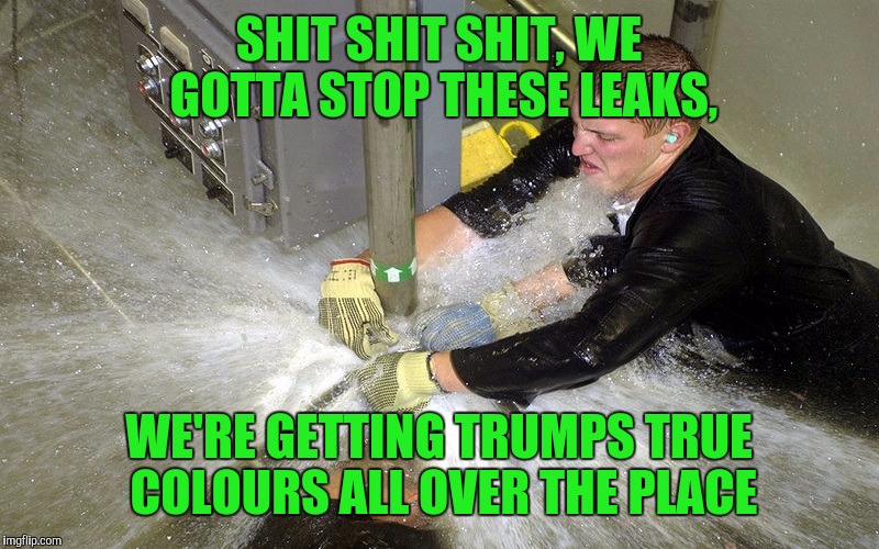 SHIT SHIT SHIT, WE GOTTA STOP THESE LEAKS, WE'RE GETTING TRUMPS TRUE COLOURS ALL OVER THE PLACE | made w/ Imgflip meme maker