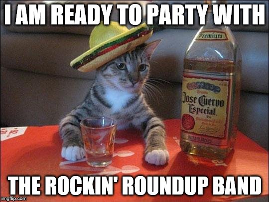 partycat | I AM READY TO PARTY WITH; THE ROCKIN' ROUNDUP BAND | image tagged in partycat | made w/ Imgflip meme maker