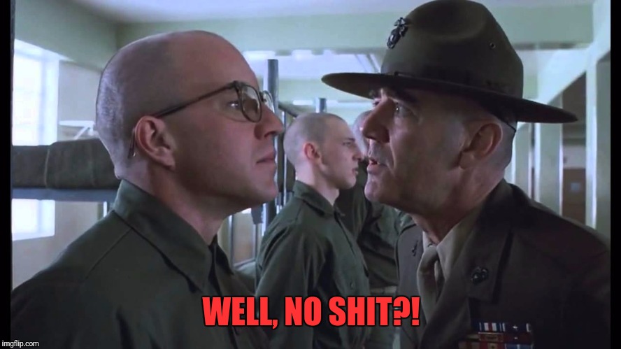 full metal jacket | WELL, NO SHIT?! | image tagged in full metal jacket | made w/ Imgflip meme maker