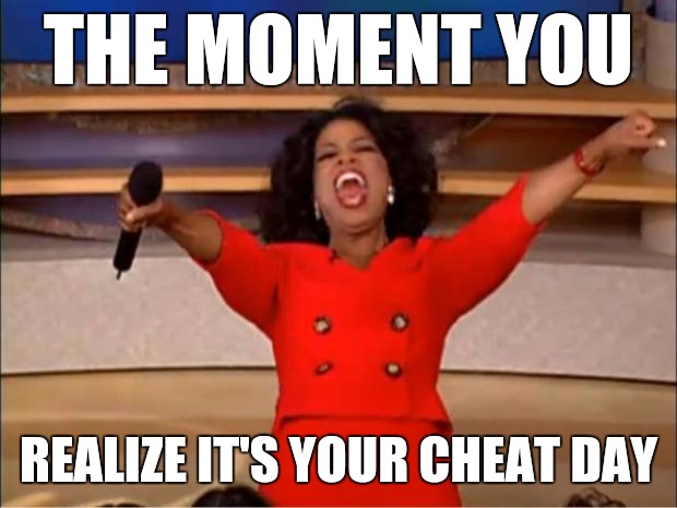 Oh happy day! | THE MOMENT YOU; REALIZE IT'S YOUR CHEAT DAY | image tagged in memes,oprah you get a,cheat,dieting,the struggle is real,happy day | made w/ Imgflip meme maker