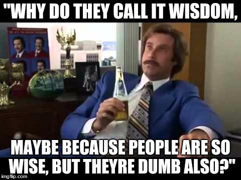 Well That Escalated Quickly | "WHY DO THEY CALL IT WISDOM, MAYBE BECAUSE PEOPLE ARE SO WISE, BUT THEYRE DUMB ALSO?" | image tagged in memes,well that escalated quickly | made w/ Imgflip meme maker