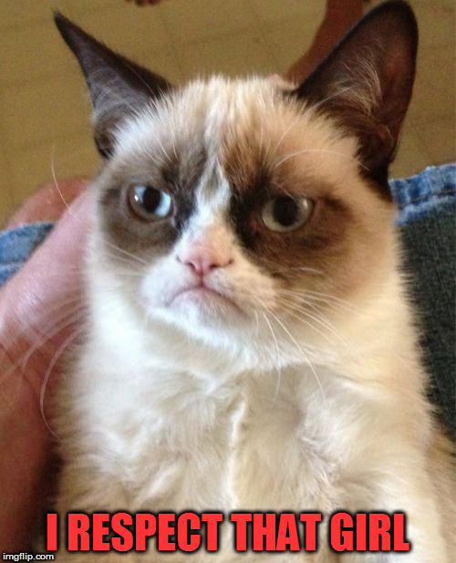 Grumpy Cat Meme | I RESPECT THAT GIRL | image tagged in memes,grumpy cat | made w/ Imgflip meme maker