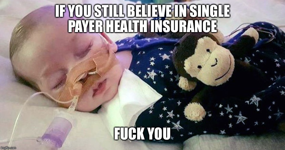 Rest In Peace Charlie Gard. Capitalism saves babies. Single payer kills babies. | IF YOU STILL BELIEVE IN SINGLE PAYER HEALTH INSURANCE; FUCK YOU | image tagged in charlie,single payer,liberal hypocrisy,killing | made w/ Imgflip meme maker