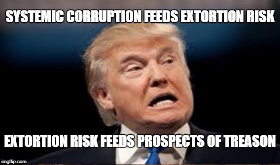 Why Investigation Will Expand | SYSTEMIC CORRUPTION FEEDS EXTORTION RISK; EXTORTION RISK FEEDS PROSPECTS OF TREASON | image tagged in russia gate,racketeering | made w/ Imgflip meme maker