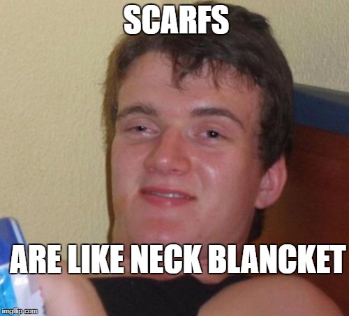 Scarfs | SCARFS; ARE LIKE NECK BLANCKET | image tagged in memes | made w/ Imgflip meme maker
