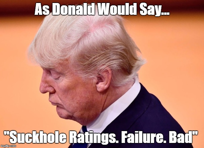 "As The Deplorable One Would Say..." | As Donald Would Say... "Suckhole Ratings. Failure. Bad" | image tagged in deplorable donald,despicable donald,dishonorable donald,devious donald,despotic donald,mafia don | made w/ Imgflip meme maker