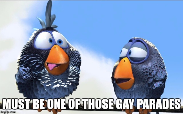 MUST BE ONE OF THOSE GAY PARADES | image tagged in blue birds | made w/ Imgflip meme maker