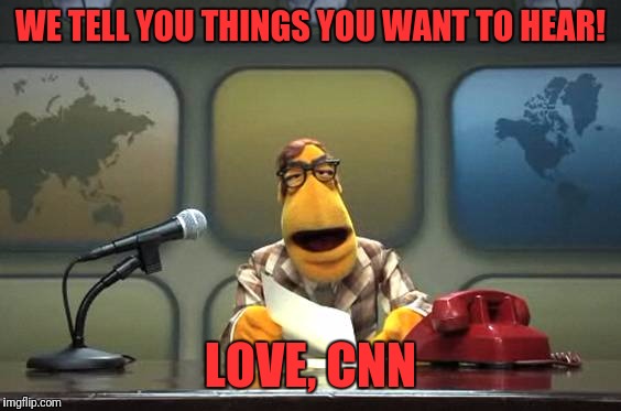 Reporters | WE TELL YOU THINGS YOU WANT TO HEAR! LOVE, CNN | image tagged in muppet news flash,memes,funny,funny memes,dank memes | made w/ Imgflip meme maker