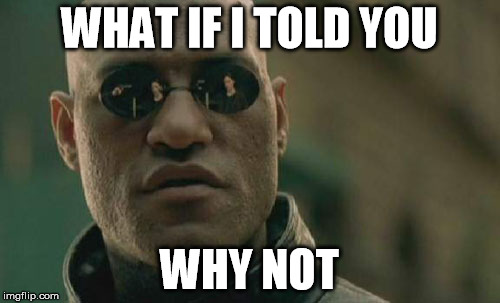 WHAT IF I TOLD YOU WHY NOT | image tagged in memes,matrix morpheus | made w/ Imgflip meme maker