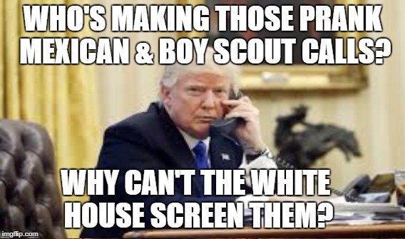 Prank Phone Calls | WHO'S MAKING THOSE PRANK MEXICAN & BOY SCOUT CALLS? WHY CAN'T THE WHITE HOUSE SCREEN THEM? | image tagged in trump,delusional,fantasy | made w/ Imgflip meme maker