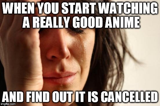 First World Problems | WHEN YOU START WATCHING A REALLY GOOD ANIME; AND FIND OUT IT IS CANCELLED | image tagged in memes,first world problems | made w/ Imgflip meme maker