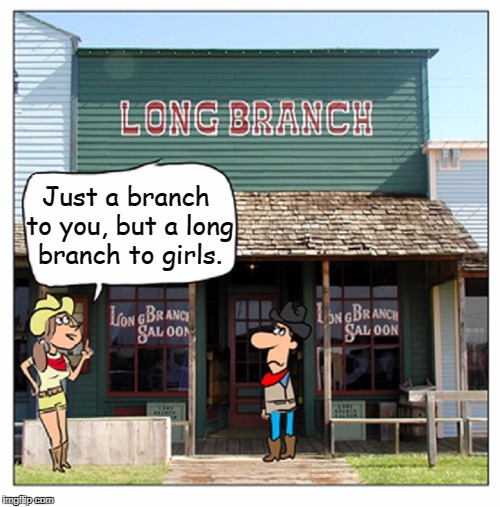 Branching Out | Just a branch to you, but a long branch to girls. | image tagged in vince vance,long branch saloon,gunsmoke,wild wild west,size does matter,size matters | made w/ Imgflip meme maker