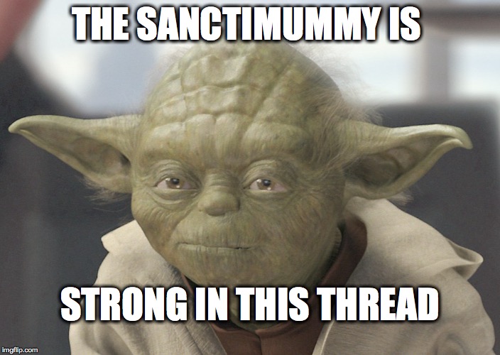 The __ is strong with this one | THE SANCTIMUMMY IS; STRONG IN THIS THREAD | image tagged in the __ is strong with this one | made w/ Imgflip meme maker