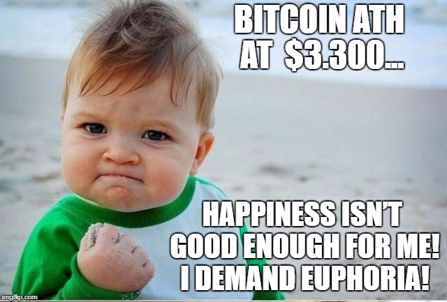 Bitcoin ATH | BITCOIN ATH AT  $3.300... HAPPINESS ISN’T GOOD ENOUGH FOR ME! I DEMAND EUPHORIA! | image tagged in bitcoin | made w/ Imgflip meme maker