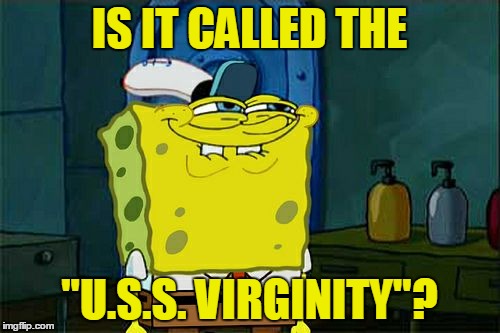 Don't You Squidward Meme | IS IT CALLED THE "U.S.S. VIRGINITY"? | image tagged in memes,dont you squidward | made w/ Imgflip meme maker