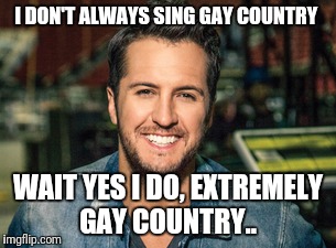 Luke Bryan  | I DON'T ALWAYS SING GAY COUNTRY; WAIT YES I DO, EXTREMELY GAY COUNTRY.. | image tagged in luke bryan | made w/ Imgflip meme maker