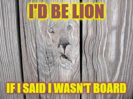 Aslan is that yew | I'D BE LION; IF I SAID I WASN'T BOARD | image tagged in faces in wood,memes,puns | made w/ Imgflip meme maker
