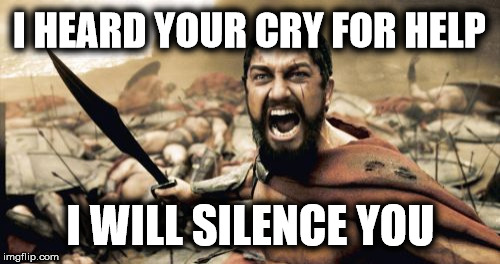 Sparta Leonidas Meme | I HEARD YOUR CRY FOR HELP I WILL SILENCE YOU | image tagged in memes,sparta leonidas | made w/ Imgflip meme maker