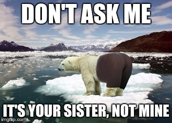 DON'T ASK ME IT'S YOUR SISTER, NOT MINE | image tagged in yoga bear | made w/ Imgflip meme maker