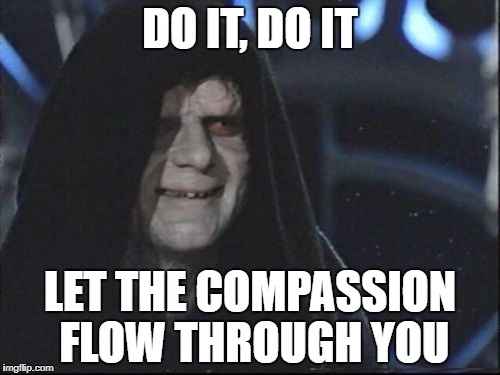 Darth Sidious | DO IT, DO IT; LET THE COMPASSION FLOW THROUGH YOU | image tagged in darth sidious | made w/ Imgflip meme maker