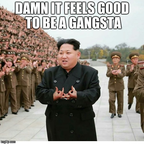 DAMN IT FEELS GOOD TO BE A GANGSTA | image tagged in kim jong un,gangsta,thug life | made w/ Imgflip meme maker