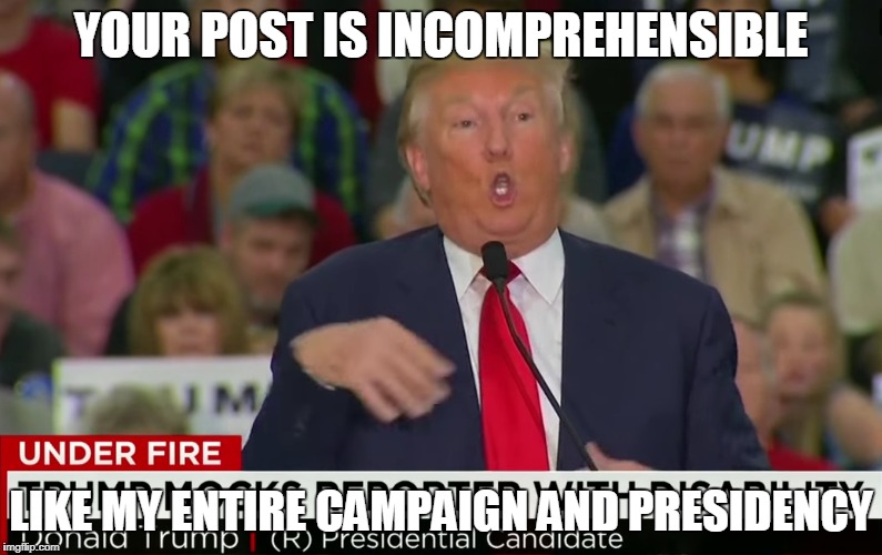 YOUR POST IS INCOMPREHENSIBLE LIKE MY ENTIRE CAMPAIGN AND PRESIDENCY | made w/ Imgflip meme maker