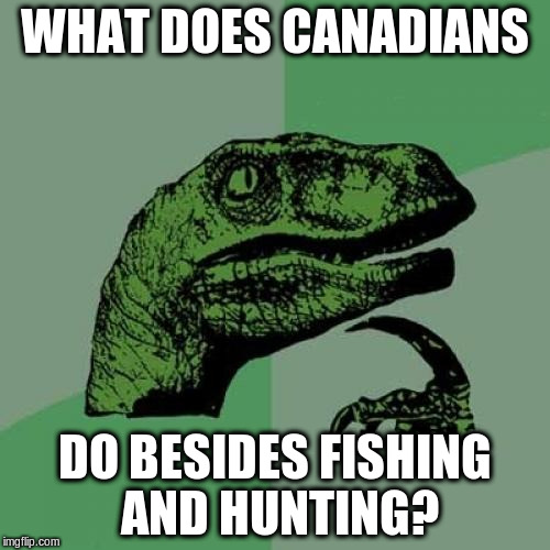 Philosoraptor Meme | WHAT DOES CANADIANS DO BESIDES FISHING AND HUNTING? | image tagged in memes,philosoraptor | made w/ Imgflip meme maker