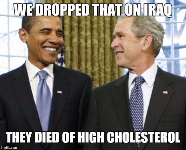 Memes | WE DROPPED THAT ON IRAQ THEY DIED OF HIGH CHOLESTEROL | image tagged in memes | made w/ Imgflip meme maker