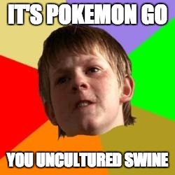 Angry school boy | IT'S POKEMON GO; YOU UNCULTURED SWINE | image tagged in angry school boy | made w/ Imgflip meme maker