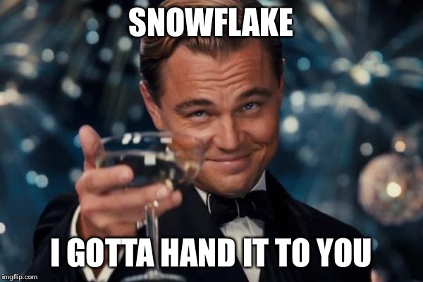 Leonardo Dicaprio Cheers Meme | SNOWFLAKE; I GOTTA HAND IT TO YOU | image tagged in memes,leonardo dicaprio cheers | made w/ Imgflip meme maker