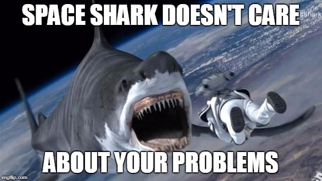 Space shark | SPACE SHARK DOESN'T CARE; ABOUT YOUR PROBLEMS | image tagged in space | made w/ Imgflip meme maker
