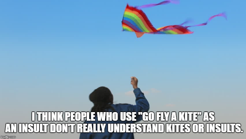 giant kite | I THINK PEOPLE WHO USE "GO FLY A KITE" AS AN INSULT DON'T REALLY UNDERSTAND KITES OR INSULTS. | image tagged in giant kite,insults,funny,funny memes,memes | made w/ Imgflip meme maker