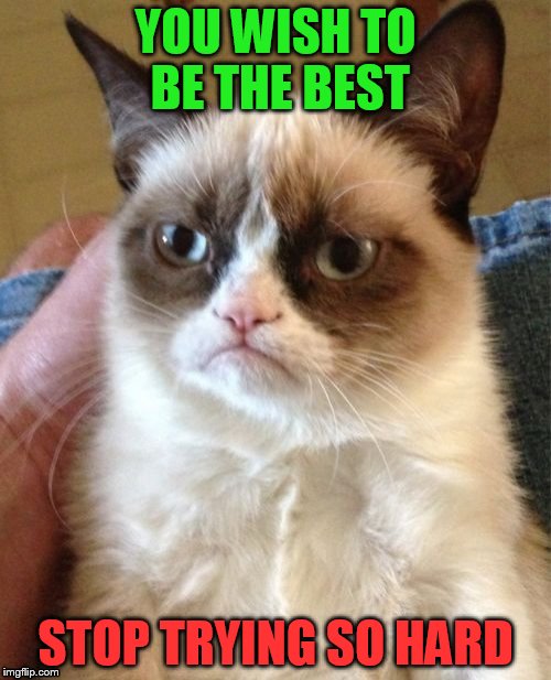 Grumpy Cat Meme | YOU WISH TO BE THE BEST; STOP TRYING SO HARD | image tagged in memes,grumpy cat | made w/ Imgflip meme maker