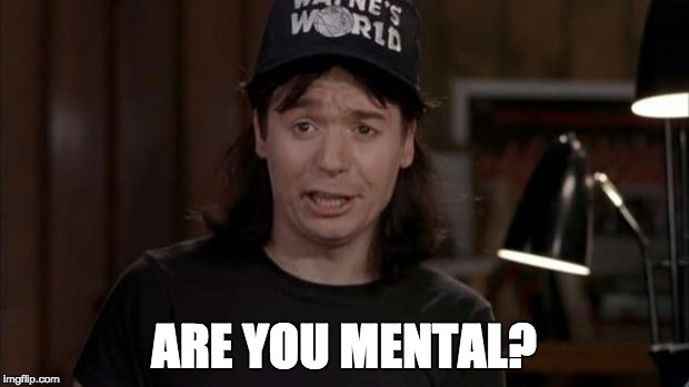 Are you Mental? | ARE YOU MENTAL? | image tagged in wayne's world discovery | made w/ Imgflip meme maker
