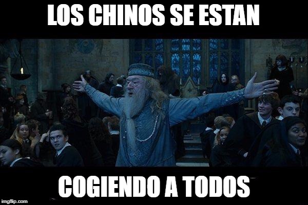 Dumbledore | LOS CHINOS SE ESTAN; COGIENDO A TODOS | image tagged in dumbledore | made w/ Imgflip meme maker