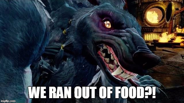 Sudden Realization Sabrewulf | WE RAN OUT OF FOOD?! | image tagged in sudden realization sabrewulf | made w/ Imgflip meme maker