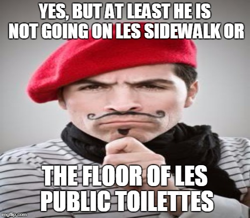YES, BUT AT LEAST HE IS NOT GOING ON LES SIDEWALK OR THE FLOOR OF LES PUBLIC TOILETTES | made w/ Imgflip meme maker
