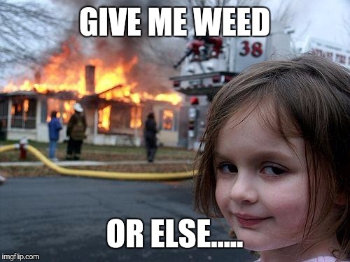 Disaster Girl Meme | GIVE ME WEED; OR ELSE..... | image tagged in memes,disaster girl | made w/ Imgflip meme maker