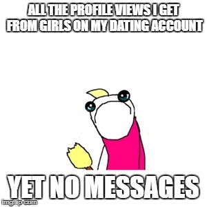 Sad X All The Y | ALL THE PROFILE VIEWS I GET FROM GIRLS ON MY DATING ACCOUNT; YET NO MESSAGES | image tagged in memes,sad x all the y | made w/ Imgflip meme maker