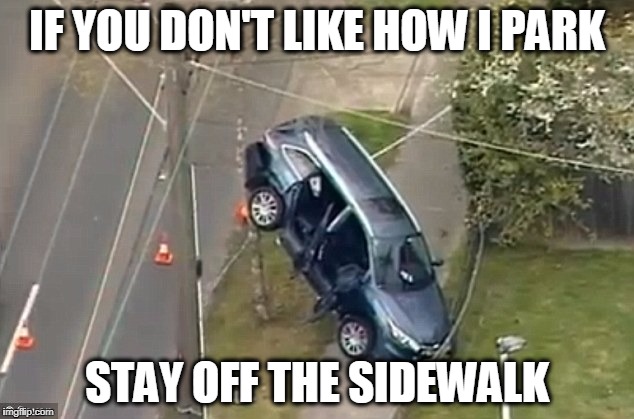 IF YOU DON'T LIKE HOW I PARK STAY OFF THE SIDEWALK | made w/ Imgflip meme maker