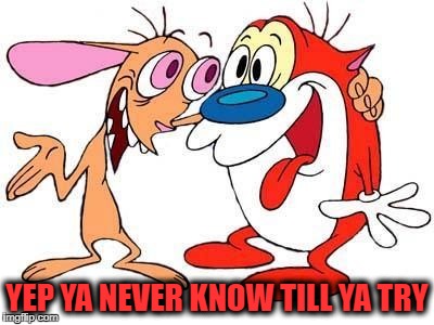 YEP YA NEVER KNOW TILL YA TRY | image tagged in ren and stimpy | made w/ Imgflip meme maker