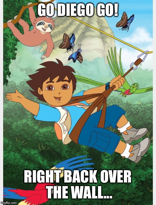 Go Diego Go Mexico Wall | GO DIEGO GO! RIGHT BACK OVER THE WALL... | image tagged in donald trump | made w/ Imgflip meme maker
