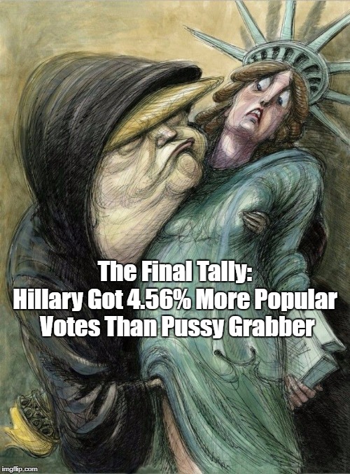 The Final Tally: Hillary Got 4.56% More Popular Votes Than Pussy Grabber | made w/ Imgflip meme maker
