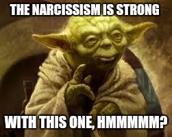 yoda | THE NARCISSISM IS STRONG; WITH THIS ONE, HMMMMM? | image tagged in yoda | made w/ Imgflip meme maker