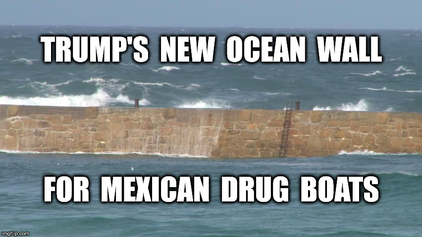 fish will pay for it | TRUMP'S  NEW  OCEAN  WALL; FOR  MEXICAN  DRUG  BOATS | image tagged in donald trump,memes,funny memes,trump wall | made w/ Imgflip meme maker