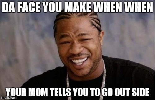 Yo Dawg Heard You | DA FACE YOU MAKE WHEN WHEN; YOUR MOM TELLS YOU TO GO OUT SIDE | image tagged in memes,yo dawg heard you | made w/ Imgflip meme maker