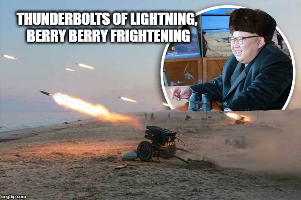Kim Missle | THUNDERBOLTS OF LIGHTNING, BERRY BERRY FRIGHTENING | image tagged in kim missle | made w/ Imgflip meme maker