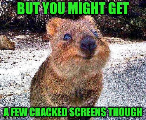 BUT YOU MIGHT GET A FEW CRACKED SCREENS THOUGH | made w/ Imgflip meme maker