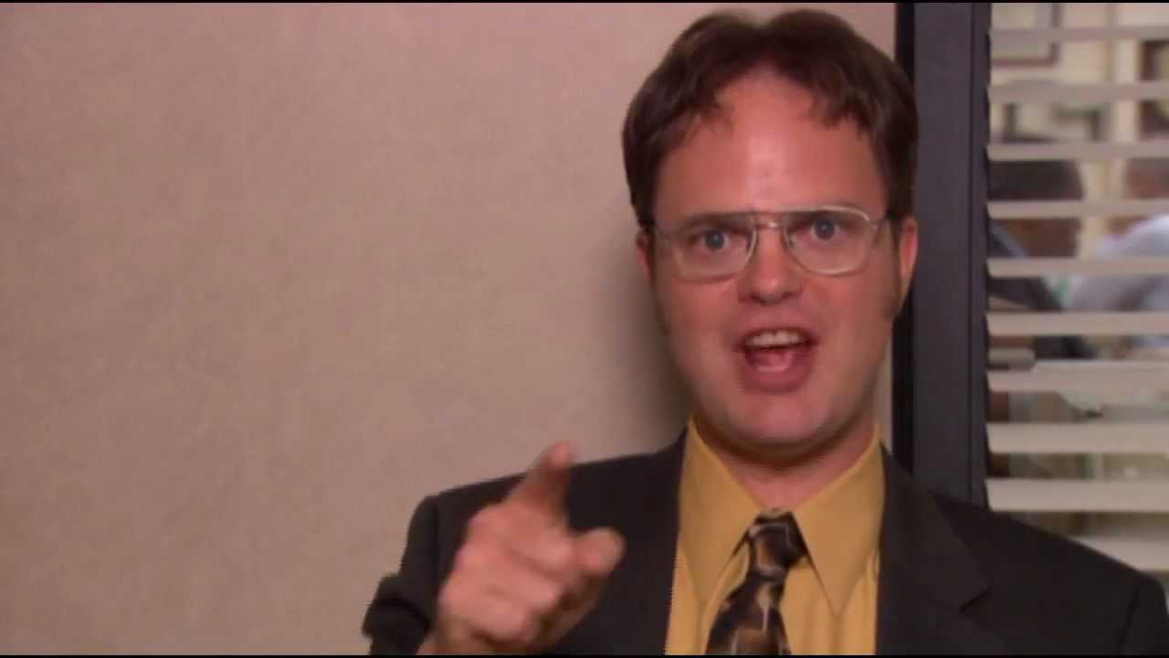 Dwight Schrute pointing. 