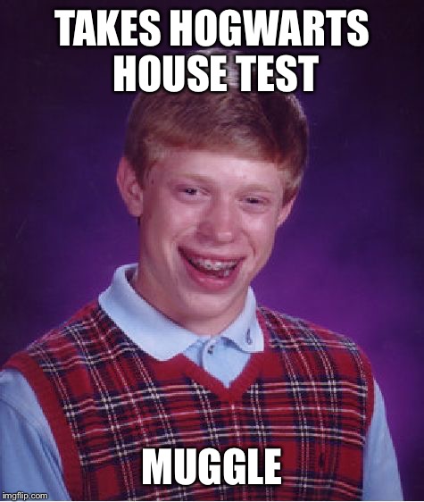 Bad Luck Brian | TAKES HOGWARTS HOUSE TEST; MUGGLE | image tagged in memes,bad luck brian | made w/ Imgflip meme maker